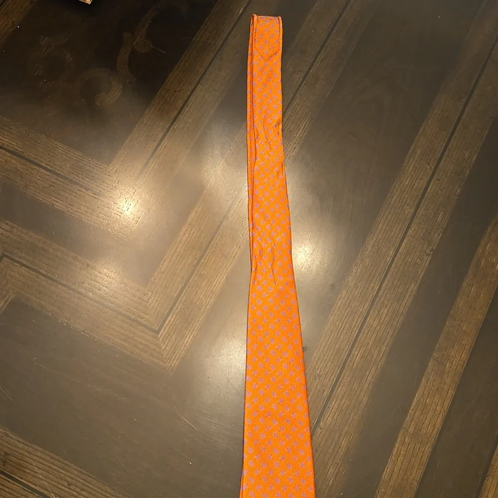 Hanes & Bonner Of London - Orange Patterned Tie With Blur Turtles